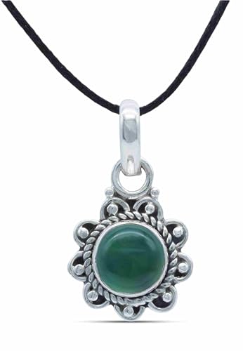 mantraroma Kettenanhänger 925 Silber grüner Onyx Stein Edelstein Kettenanhänger Damen Sterling Silber Halskette Anhänger Geschenk (MAH-160-14) von mantraroma