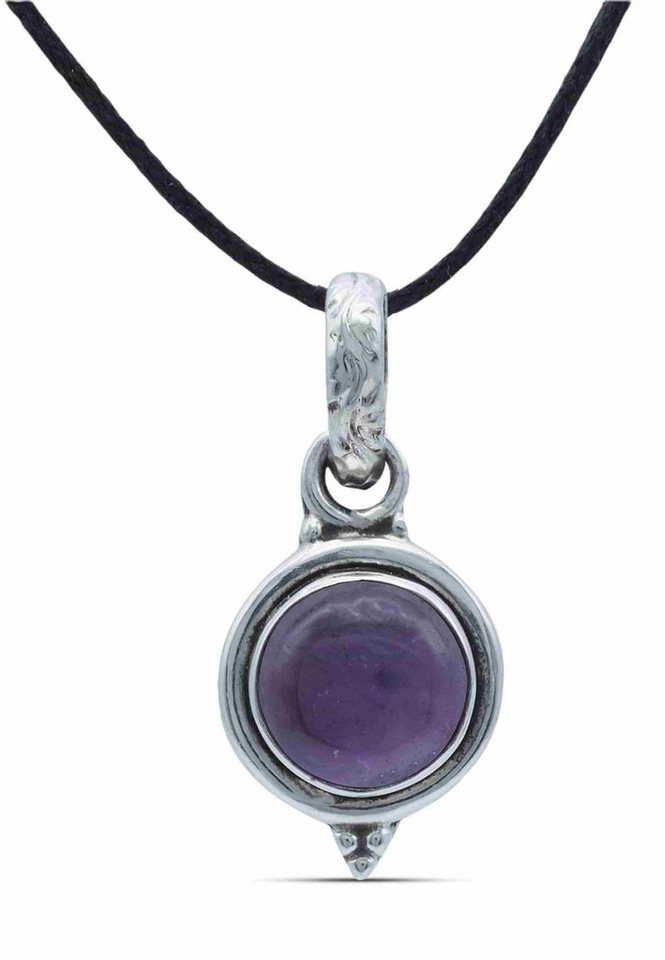 mantraroma Kettenanhänger PIARA aus 925 Silber mit Amethyst (Kettenanhänger am Baumwollband im Schmuckbeutel), 925 Sterling Silber Kettenanhänger für Damen von mantraroma
