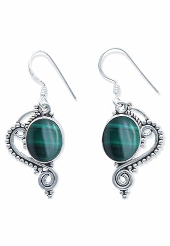 Ohrringe 925 Silber Malachit grüner gestreifter Stein Edelstein Ohrhänger echt Silber Damen Sterling Silber Hänger Geschenk (MOH-098-10) von mantraroma