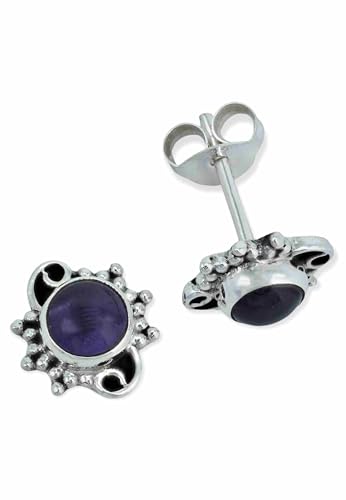 Ohrstecker 925 Silber Amethyst lila Stein Edelstein Ohrringe echt Silber Damen Sterling Silber Stecker Geschenk(MOS-086-01) von mantraroma