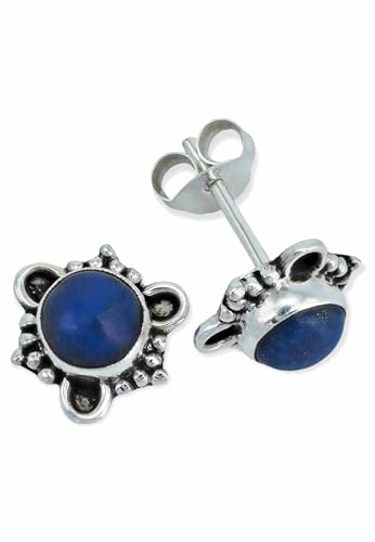 Ohrstecker 925 Silber Lapis Lazuli blauer Stein Edelstein Ohrringe echt Silber Damen Sterling Silber Stecker Geschenk(MOS-083-06) von mantraroma