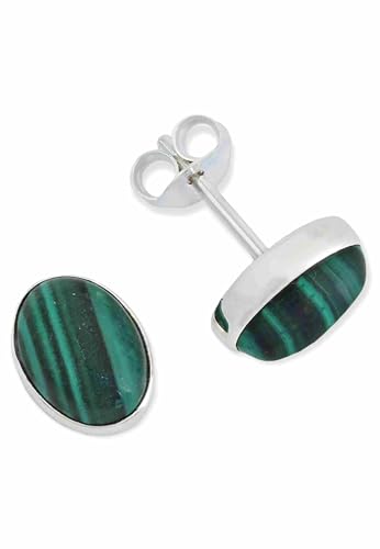 Ohrstecker 925 Silber Malachit grüner gestreifter Stein Edelstein Ohrringe echt Silber Damen Sterling Silber Stecker Geschenk(MOS-040-10) von mantraroma