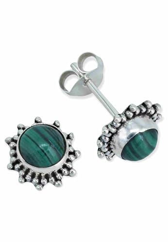 Ohrstecker 925 Silber Malachit grüner gestreifter Stein Edelstein Ohrringe echt Silber Damen Sterling Silber Stecker Geschenk(MOS-082-10) von mantraroma