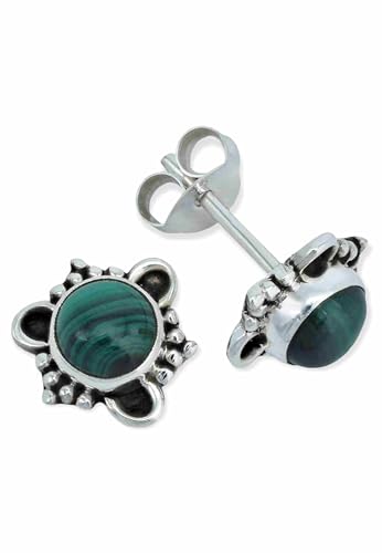 Ohrstecker 925 Silber Malachit grüner gestreifter Stein Edelstein Ohrringe echt Silber Damen Sterling Silber Stecker Geschenk(MOS-083-10) von mantraroma