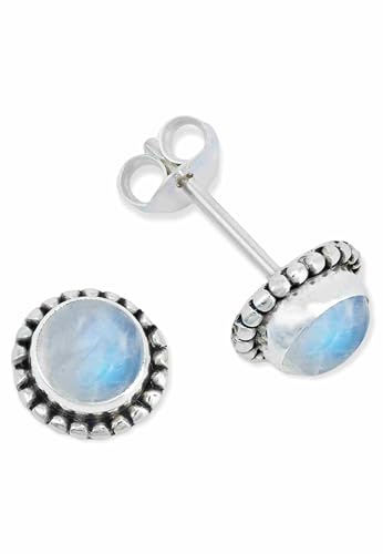 Ohrstecker 925 Silber Mondstein weißer Stein schimmer Edelstein Ohrringe echt Silber Damen Sterling Silber Stecker Geschenk(MOS-025-04) von mantraroma