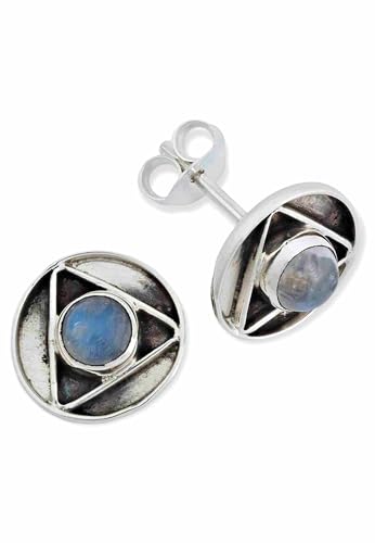 Ohrstecker 925 Silber Mondstein weißer Stein schimmer Edelstein Ohrringe echt Silber Damen Sterling Silber Stecker Geschenk(MOS-053-04) von mantraroma