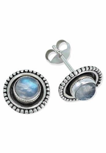 Ohrstecker 925 Silber Mondstein weißer Stein schimmer Edelstein Ohrringe echt Silber Damen Sterling Silber Stecker Geschenk(MOS-080-04) von mantraroma