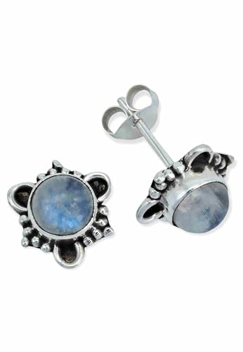 Ohrstecker 925 Silber Mondstein weißer Stein schimmer Edelstein Ohrringe echt Silber Damen Sterling Silber Stecker Geschenk(MOS-083-04) von mantraroma