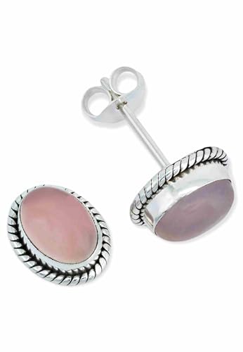 Ohrstecker 925 Silber Rosenquarz rosa Stein Edelstein Ohrringe echt Silber Damen Sterling Silber Stecker Geschenk(MOS-021-07) von mantraroma