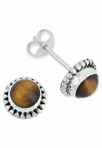 Ohrstecker 925 Silber Tigerauge brauner Stein Edelstein Ohrringe echt Silber Damen Sterling Silber Stecker Geschenk(MOS-025-18) von mantraroma