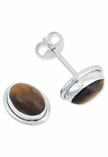 Ohrstecker 925 Silber Tigerauge brauner Stein Edelstein Ohrringe echt Silber Damen Sterling Silber Stecker Geschenk(MOS-039-18) von mantraroma