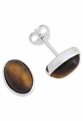 Ohrstecker 925 Silber Tigerauge brauner Stein Edelstein Ohrringe echt Silber Damen Sterling Silber Stecker Geschenk(MOS-040-18) von mantraroma