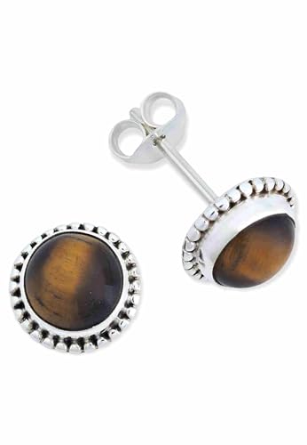 Ohrstecker 925 Silber Tigerauge brauner Stein Edelstein Ohrringe echt Silber Damen Sterling Silber Stecker Geschenk(MOS-041-18) von mantraroma