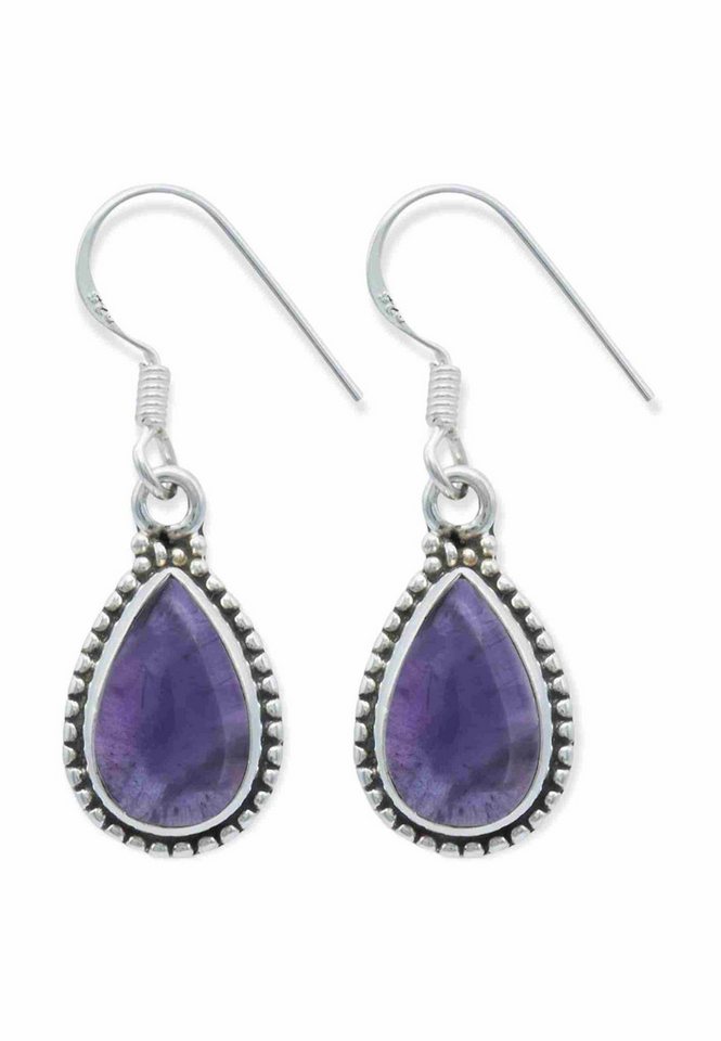 mantraroma Paar Ohrhänger PUNTI aus 925 Silber mit Amethyst (Paar, Paar Ohrringe mit Schmuckbeutel), 925 Sterling Silber Ohrringe für Damen von mantraroma