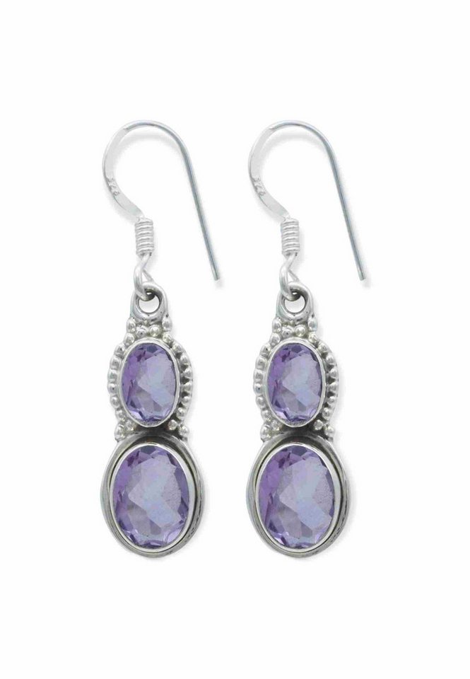mantraroma Paar Ohrhänger SAIN aus 925 Silber mit Amethyst facettiert (Paar, Paar Ohrringe mit Schmuckbeutel), 925 Sterling Silber Ohrringe für Damen von mantraroma