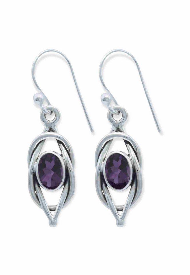 mantraroma Paar Ohrhänger ANELA aus 925 Silber mit Amethyst facettiert (Paar, Paar Ohrringe mit Schmuckbeutel), 925 Sterling Silber Ohrringe für Damen von mantraroma