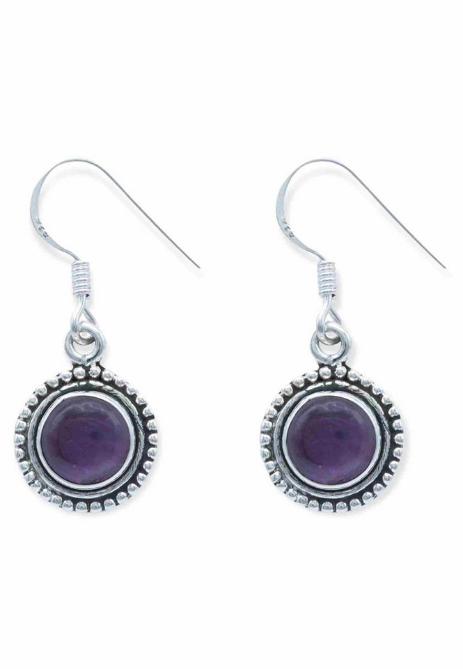 mantraroma Paar Ohrhänger BULAN aus 925 Silber mit Amethyst (Paar, Paar Ohrringe mit Schmuckbeutel), 925 Sterling Silber Ohrringe für Damen von mantraroma