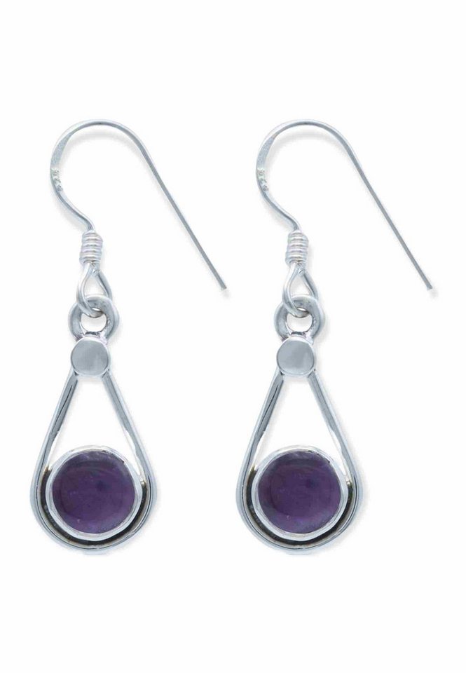 mantraroma Paar Ohrhänger HATA aus 925 Silber mit Amethyst (Paar, Paar Ohrringe mit Schmuckbeutel), 925 Sterling Silber Ohrringe für Damen von mantraroma