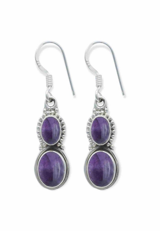 mantraroma Paar Ohrhänger SAIN aus 925 Silber mit Amethyst (Paar, Paar Ohrringe mit Schmuckbeutel), 925 Sterling Silber Ohrringe für Damen von mantraroma