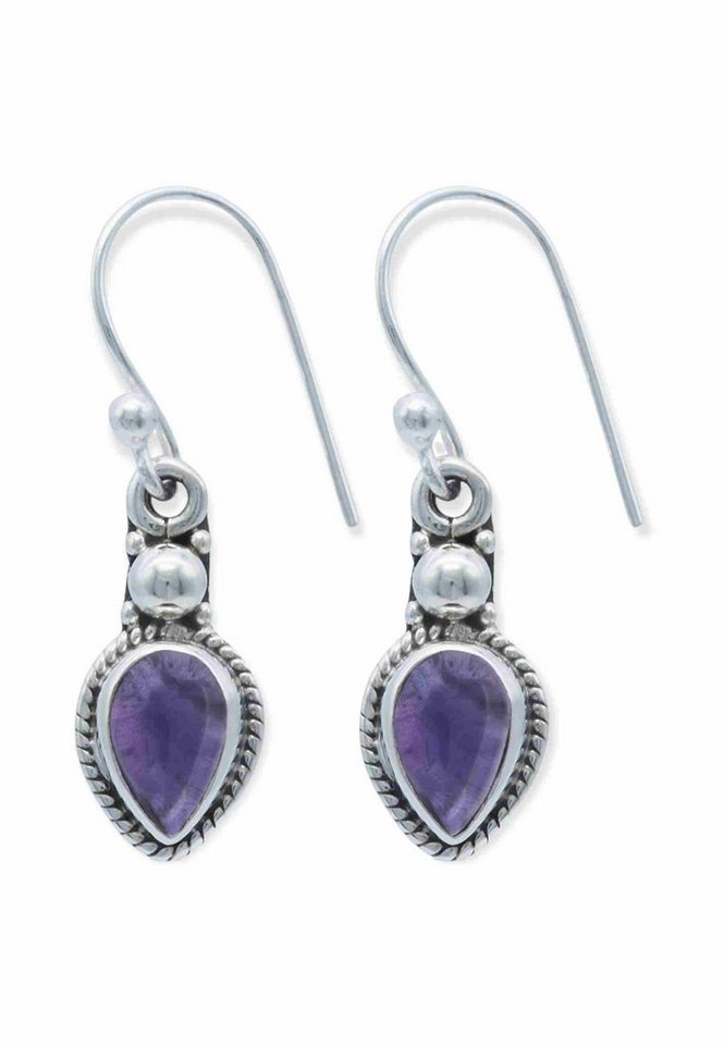 mantraroma Paar Ohrhänger CHANCHAL Tropfen aus 925 Silber mit Amethyst (Paar, Paar Ohrringe mit Schmuckbeutel), 925 Sterling Silber Ohrringe für Damen von mantraroma