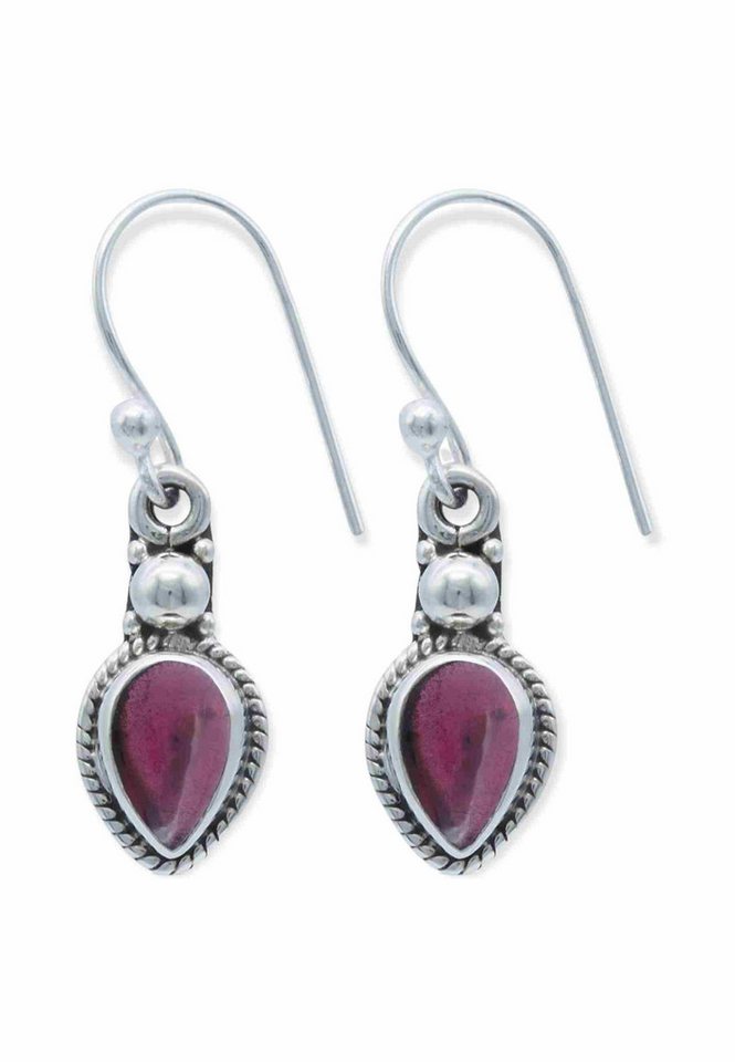 mantraroma Paar Ohrhänger CHANCHAL Tropfen aus 925 Silber mit Granat (Paar, Paar Ohrringe mit Schmuckbeutel), 925 Sterling Silber Ohrringe für Damen von mantraroma