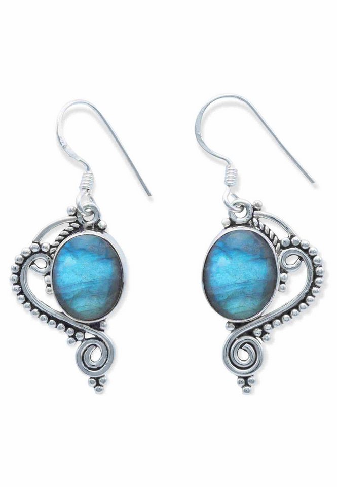 mantraroma Paar Ohrhänger CHANDRA aus 925 Silber mit Labradorit (Paar, Paar Ohrringe mit Schmuckbeutel), 925 Sterling Silber Ohrringe für Damen von mantraroma