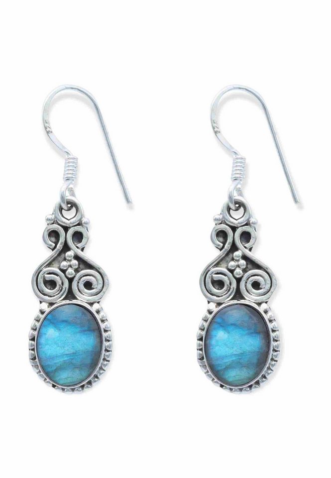 mantraroma Paar Ohrhänger ESPERO aus 925 Silber mit Labradorit (Paar, Paar Ohrringe mit Schmuckbeutel), 925 Sterling Silber Ohrringe für Damen von mantraroma