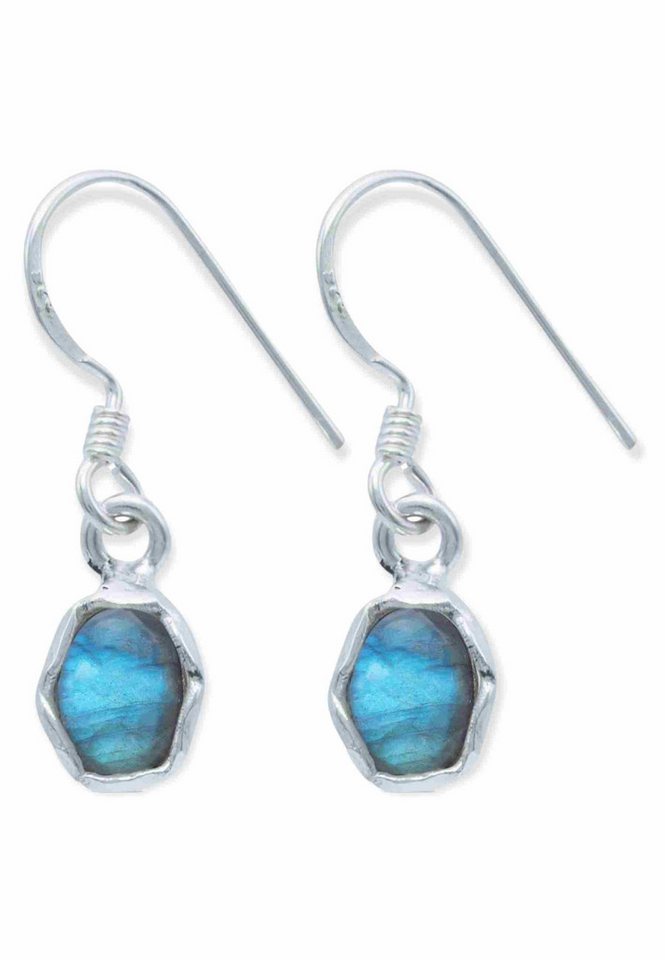 mantraroma Paar Ohrhänger BASATA aus 925 Silber mit Labradorit (Paar, Paar Ohrringe mit Schmuckbeutel), 925 Sterling Silber Ohrringe für Damen von mantraroma