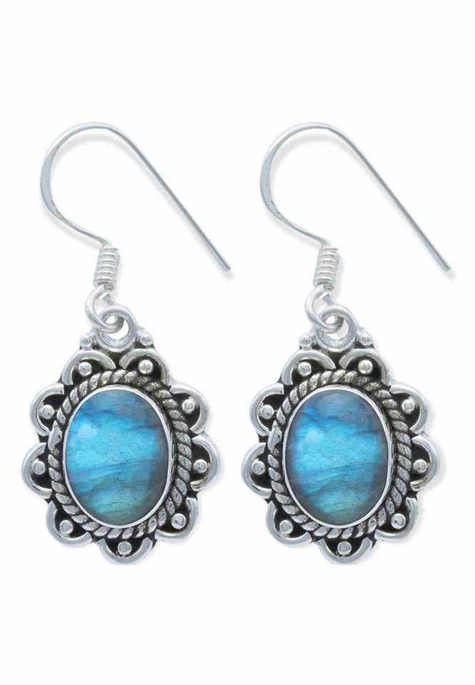 mantraroma Paar Ohrhänger TELINGA aus 925 Silber mit Labradorit (Paar, Paar Ohrringe mit Schmuckbeutel), 925 Sterling Silber Ohrringe für Damen von mantraroma