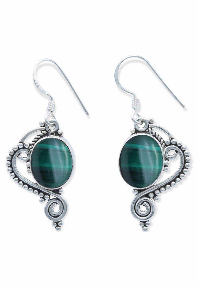 mantraroma Paar Ohrhänger CHANDRA aus 925 Silber mit Malachit (Paar, Paar Ohrringe mit Schmuckbeutel), 925 Sterling Silber Ohrringe für Damen von mantraroma