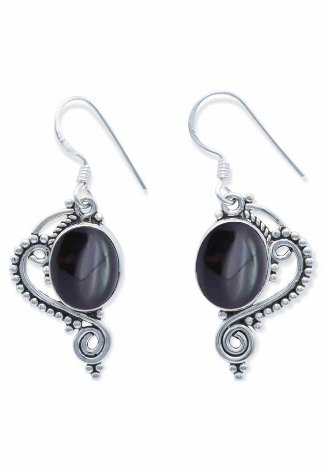 mantraroma Paar Ohrhänger CHANDRA aus 925 Silber mit Onyx (Paar, Paar Ohrringe mit Schmuckbeutel), 925 Sterling Silber Ohrringe für Damen von mantraroma