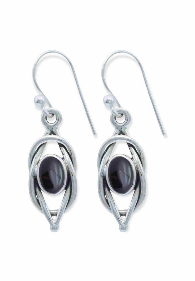 mantraroma Paar Ohrhänger ANELA aus 925 Silber mit Onyx (Paar, Paar Ohrringe mit Schmuckbeutel), 925 Sterling Silber Ohrringe für Damen von mantraroma
