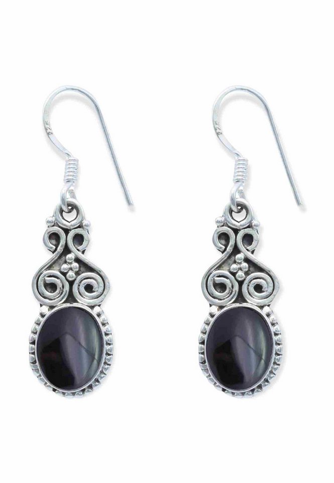 mantraroma Paar Ohrhänger ESPERO aus 925 Silber mit Onyx (Paar, Paar Ohrringe mit Schmuckbeutel), 925 Sterling Silber Ohrringe für Damen von mantraroma