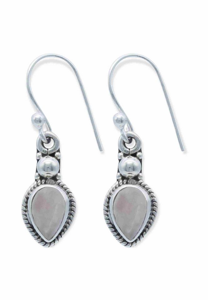 mantraroma Paar Ohrhänger CHANCHAL Tropfen aus 925 Silber mit Rosenquarz (Paar, Paar Ohrringe mit Schmuckbeutel), 925 Sterling Silber Ohrringe für Damen von mantraroma