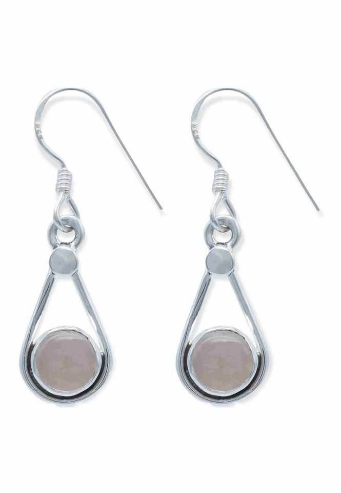 mantraroma Paar Ohrhänger HATA aus 925 Silber mit Rosenquarz (Paar, Paar Ohrringe mit Schmuckbeutel), 925 Sterling Silber Ohrringe für Damen von mantraroma