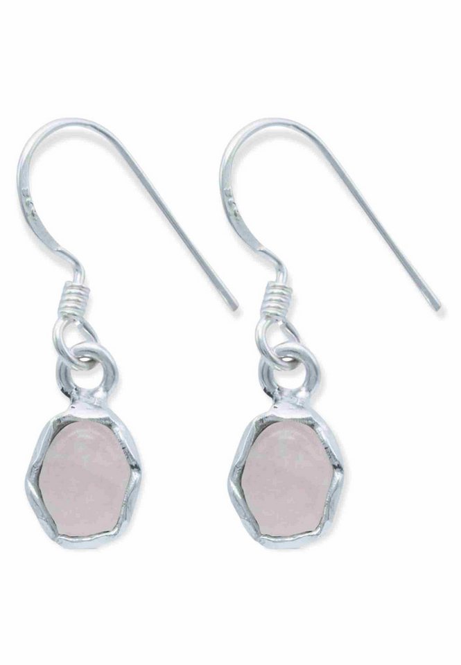 mantraroma Paar Ohrhänger BASATA aus 925 Silber mit Rosenquarz (Paar, Paar Ohrringe mit Schmuckbeutel), 925 Sterling Silber Ohrringe für Damen von mantraroma
