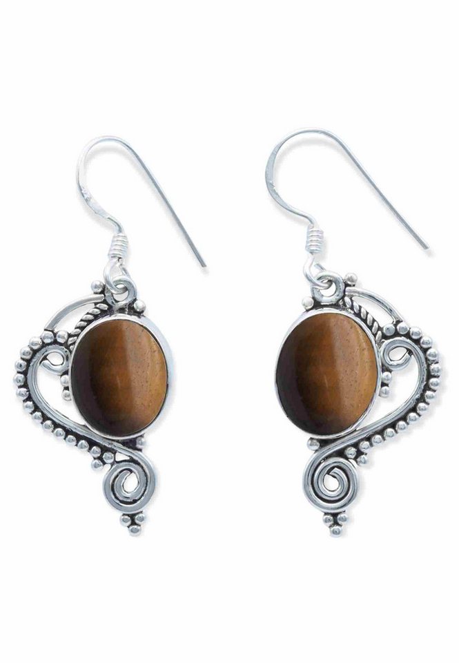 mantraroma Paar Ohrhänger CHANDRA aus 925 Silber mit Tigerauge (Paar, Paar Ohrringe mit Schmuckbeutel), 925 Sterling Silber Ohrringe für Damen von mantraroma