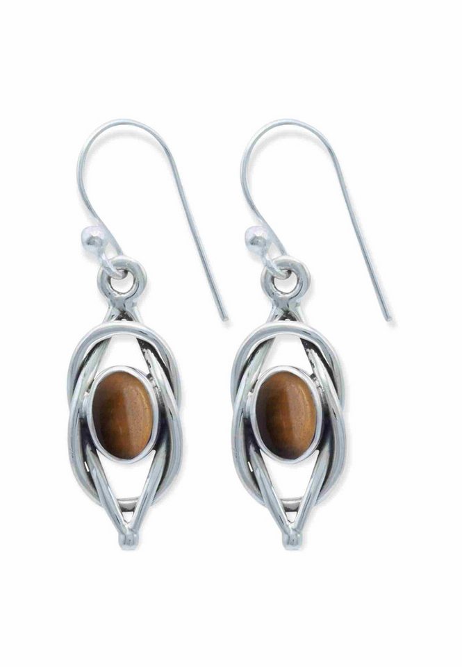 mantraroma Paar Ohrhänger ANELA aus 925 Silber mit Tigerauge (Paar, Paar Ohrringe mit Schmuckbeutel), 925 Sterling Silber Ohrringe für Damen von mantraroma