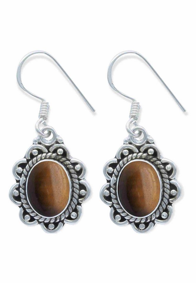 mantraroma Paar Ohrhänger TELINGA aus 925 Silber mit Tigerauge (Paar, Paar Ohrringe mit Schmuckbeutel), 925 Sterling Silber Ohrringe für Damen von mantraroma