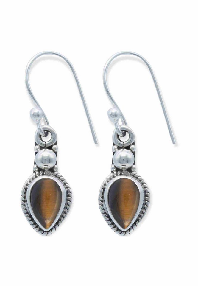 mantraroma Paar Ohrhänger CHANCHAL Tropfen aus 925 Silber mit Tigerauge (Paar, Paar Ohrringe mit Schmuckbeutel), 925 Sterling Silber Ohrringe für Damen von mantraroma