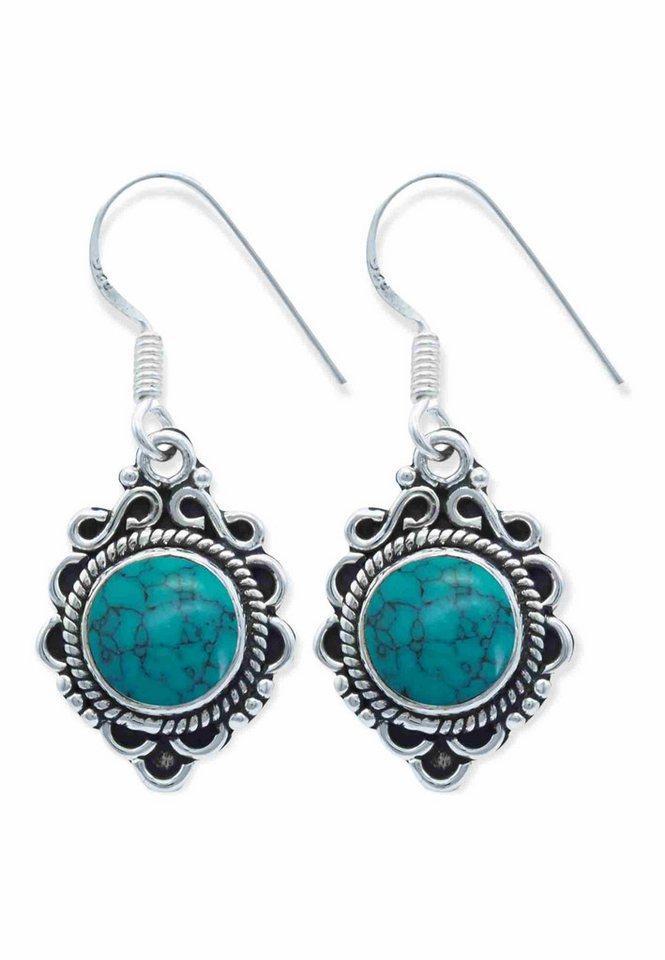 mantraroma Paar Ohrhänger MALANG aus 925 Silber mit Türkis (Paar, Paar Ohrringe mit Schmuckbeutel), 925 Sterling Silber Ohrringe für Damen von mantraroma