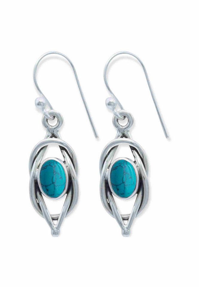 mantraroma Paar Ohrhänger ANELA aus 925 Silber mit Türkis (Paar, Paar Ohrringe mit Schmuckbeutel), 925 Sterling Silber Ohrringe für Damen von mantraroma
