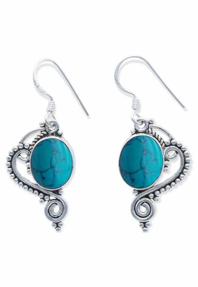 mantraroma Paar Ohrhänger CHANDRA aus 925 Silber mit Türkis (Paar, Paar Ohrringe mit Schmuckbeutel), 925 Sterling Silber Ohrringe für Damen von mantraroma