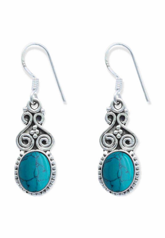 mantraroma Paar Ohrhänger ESPERO aus 925 Silber mit Türkis (Paar, Paar Ohrringe mit Schmuckbeutel), 925 Sterling Silber Ohrringe für Damen von mantraroma