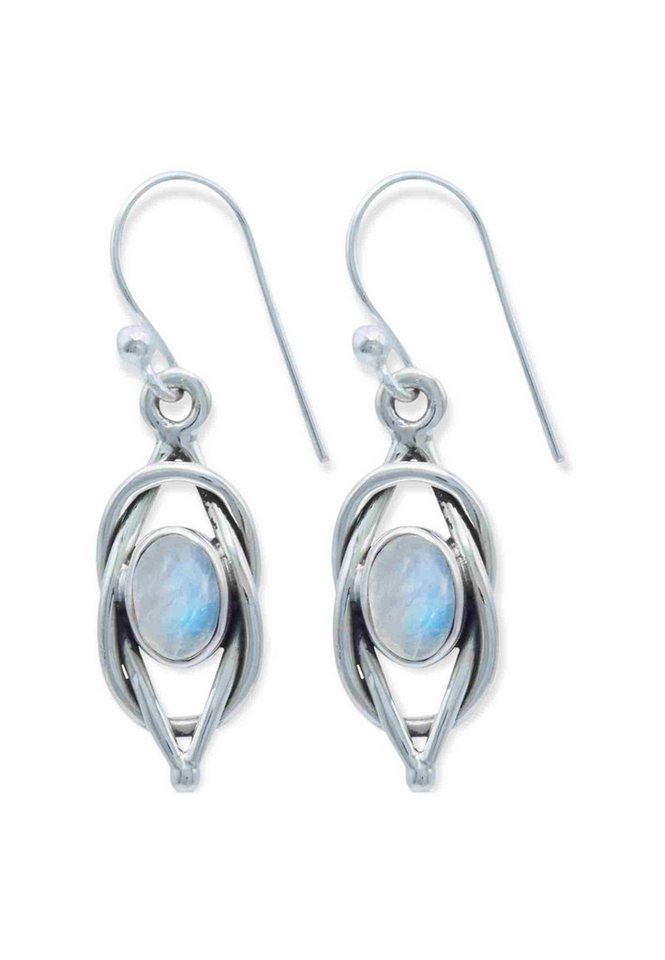 mantraroma Paar Ohrhänger ANELA aus 925 Silber mit Regenbogen Mondstein (Paar, Paar Ohrringe mit Schmuckbeutel), 925 Sterling Silber Ohrringe für Damen von mantraroma
