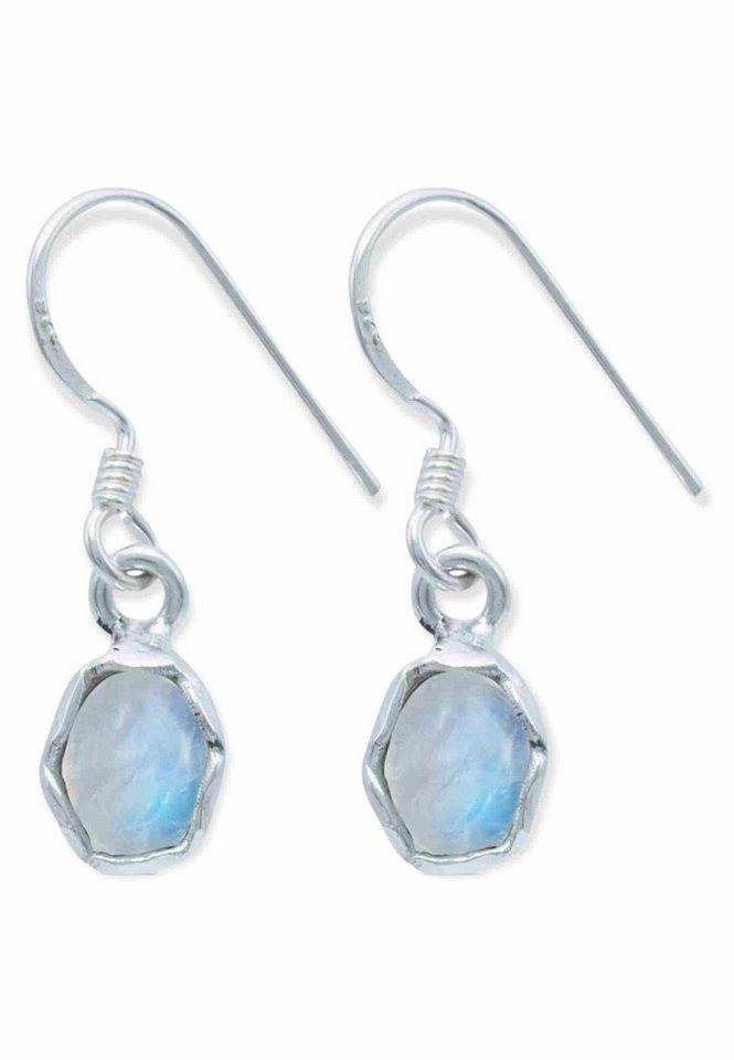 mantraroma Paar Ohrhänger BASATA aus 925 Silber mit Regenbogen Mondstein (Paar, Paar Ohrringe mit Schmuckbeutel), 925 Sterling Silber Ohrringe für Damen von mantraroma