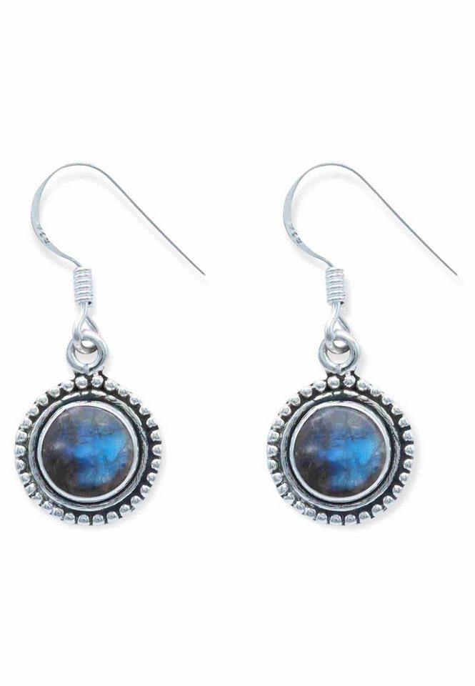 mantraroma Paar Ohrhänger BULAN aus 925 Silber mit Labradorit (Paar, Paar Ohrringe mit Schmuckbeutel), 925 Sterling Silber Ohrringe für Damen von mantraroma