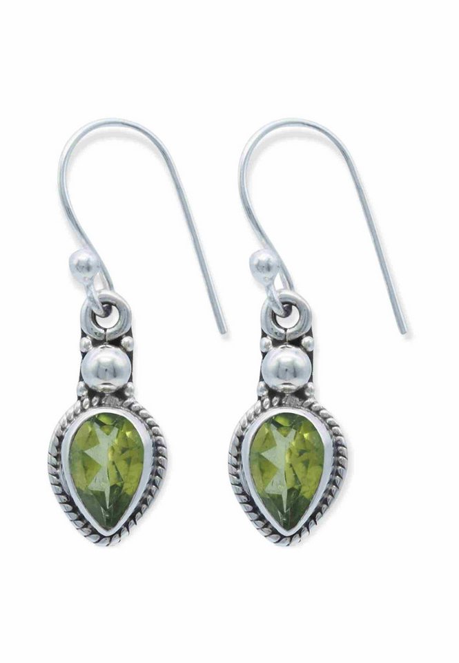 mantraroma Paar Ohrhänger CHANCHAL Tropfen aus 925 Silber mit Peridot (Paar, Paar Ohrringe mit Schmuckbeutel), 925 Sterling Silber Ohrringe für Damen von mantraroma