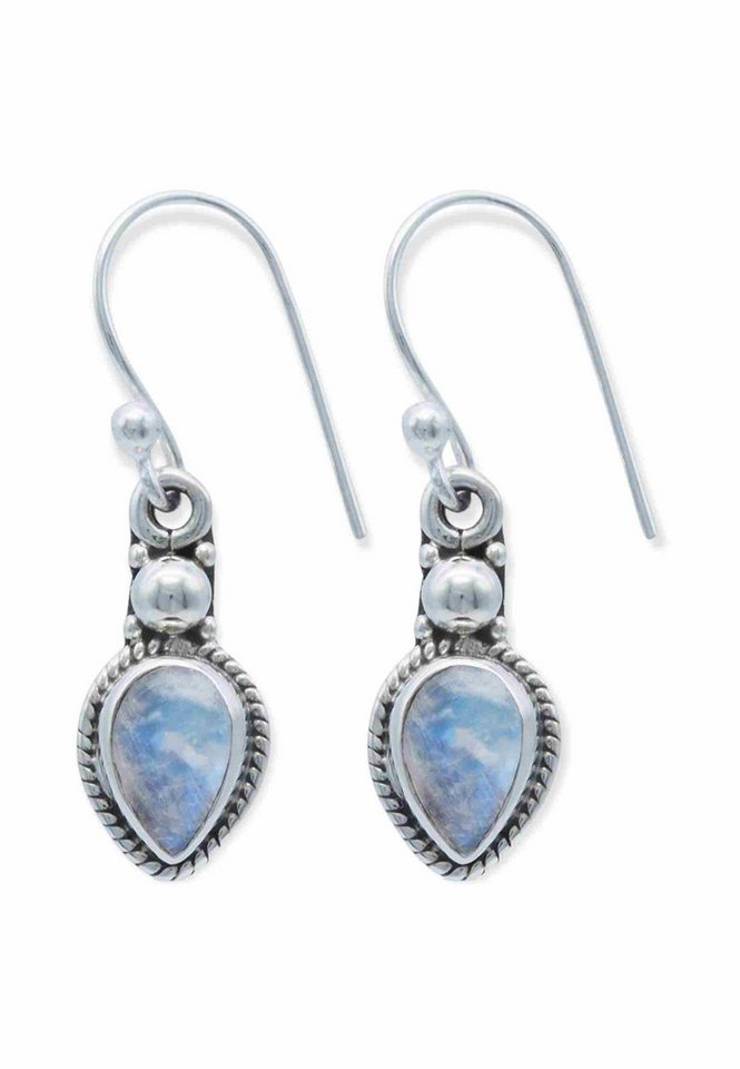 mantraroma Paar Ohrhänger CHANCHAL Tropfen aus 925 Silber mit Regenbogen Mondstein (Paar, Paar Ohrringe mit Schmuckbeutel), 925 Sterling Silber Ohrringe für Damen von mantraroma