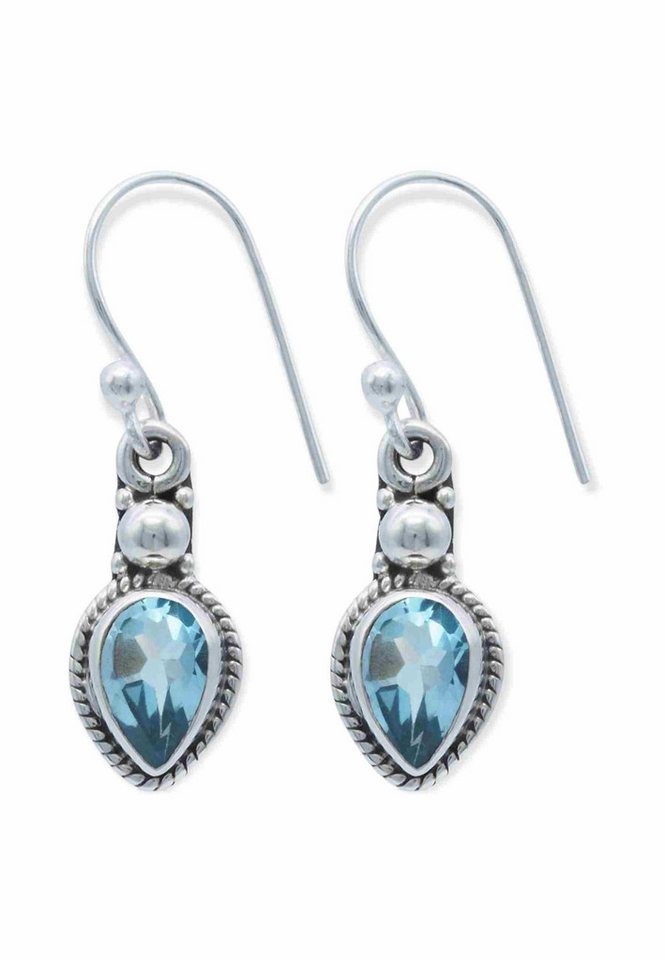 mantraroma Paar Ohrhänger CHANCHAL Tropfen aus 925 Silber mit blau Topas (Paar, Paar Ohrringe mit Schmuckbeutel), 925 Sterling Silber Ohrringe für Damen von mantraroma